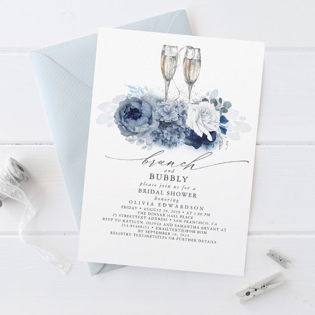 Invitación Duste Blue Elegch Brunch y Bubbly Bridal Shower (Subido por el creador)