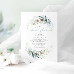 Invitación Duste Blue Elegeny Greenery Bridal Shower