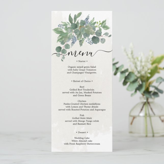 Invitación Duste Blue Eucalyptus Boda Menú Bridal Shower I (Anverso de pie)
