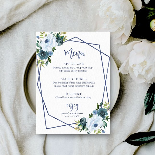 Invitación Duste Blue Floral acuarela Bridal Shower Menú (Subido por el creador)