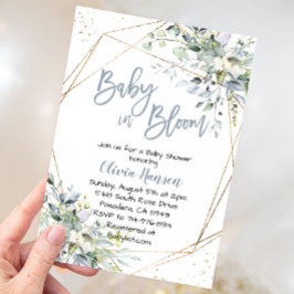 Invitación Duste Blue Floral Baby en el Baby Shower en Bloom