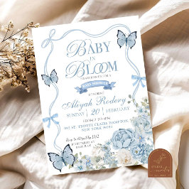 Invitación Duste Blue Floral Baby en el Baby Shower en Bloom