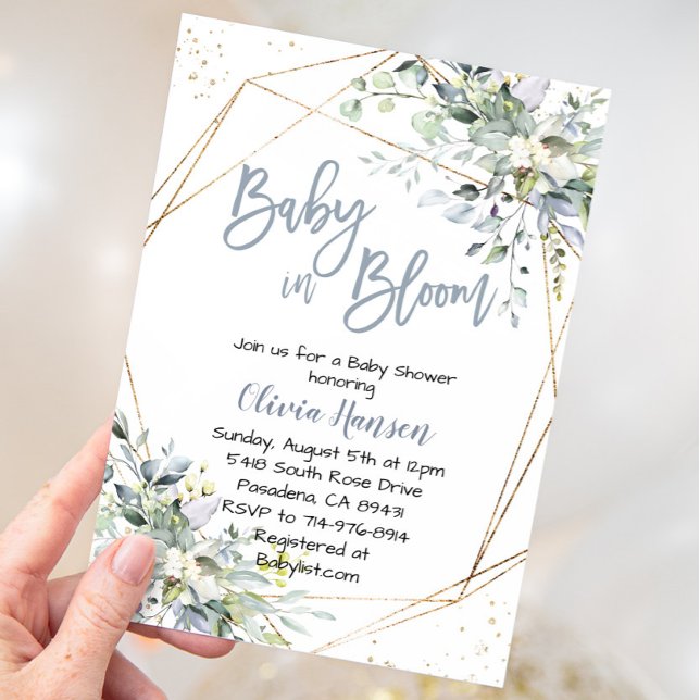 Invitación Duste Blue Floral Baby en el Baby Shower en Bloom (Subido por el creador)