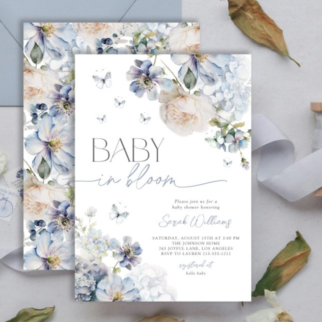 Invitación Duste Blue Floral Baby en el Baby Shower en Bloom (Subido por el creador)