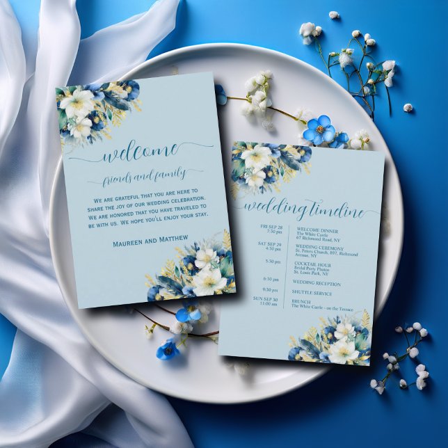 Invitación Duste Blue Floral Boda Bag Letra carta Timeline Ca (Subido por el creador)