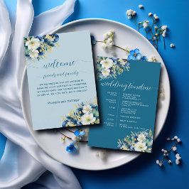 Invitación Duste Blue Floral Boda Bag Letra carta Timeline Ca