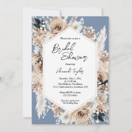 Invitación Duste Blue Floral Boho Bridal Shower