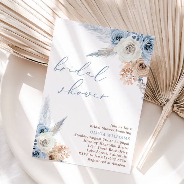 Invitación Duste Blue Floral Boho Bridal Shower (Subido por el creador)