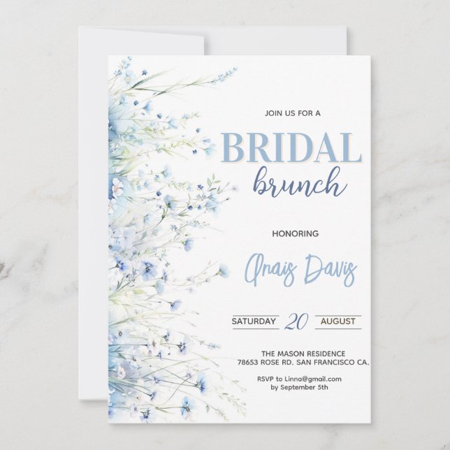 Invitación Duste Blue Floral Bridal Shower (Anverso)