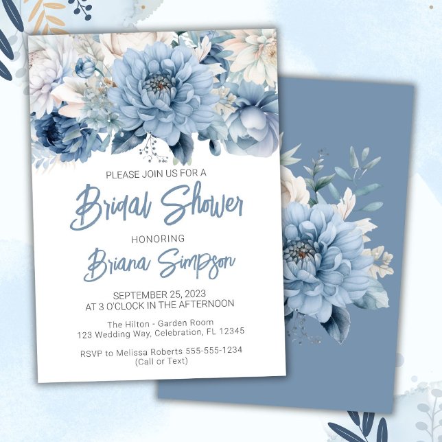 Invitación Duste Blue Floral Bridal Shower (Subido por el creador)