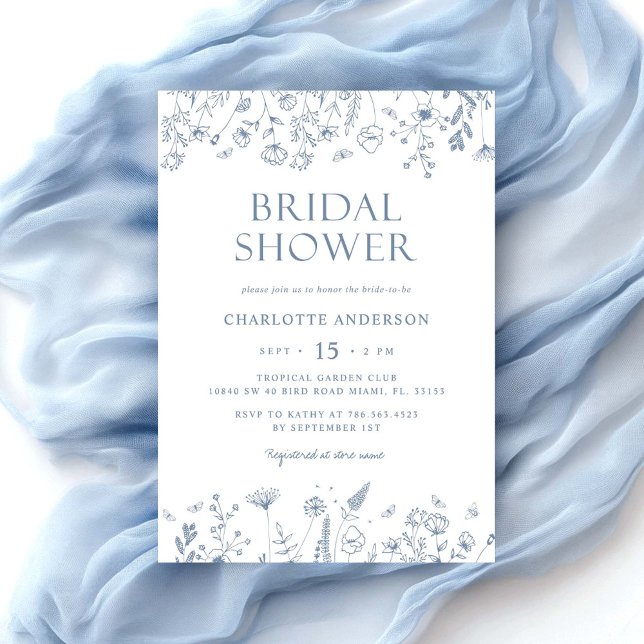 Invitación Duste Blue Floral Bridal Shower (Subido por el creador)