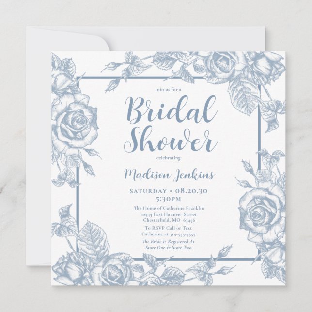 Invitación Duste Blue Floral Bridal Shower (Anverso)