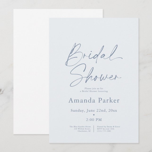 Invitación Duste Blue Floral Bridal Shower (Anverso / Reverso)