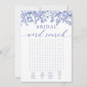 Invitación Duste Blue Floral Bridal Shower Word Search Game