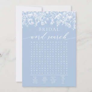 Invitación Duste Blue Floral Bridal Shower Word Search Game