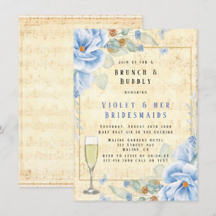 Invitación Duste Blue Floral Brunch musical y Bubbly