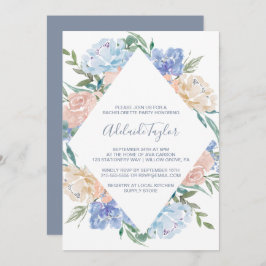 Invitación Duste Blue Floral Diamond Bachelorette