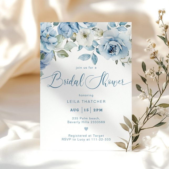 Invitación Duste Blue Floral Elegante Ducha Bridal (Subido por el creador)