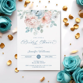 Invitación Duste Blue Floral Elegante Ducha Bridal