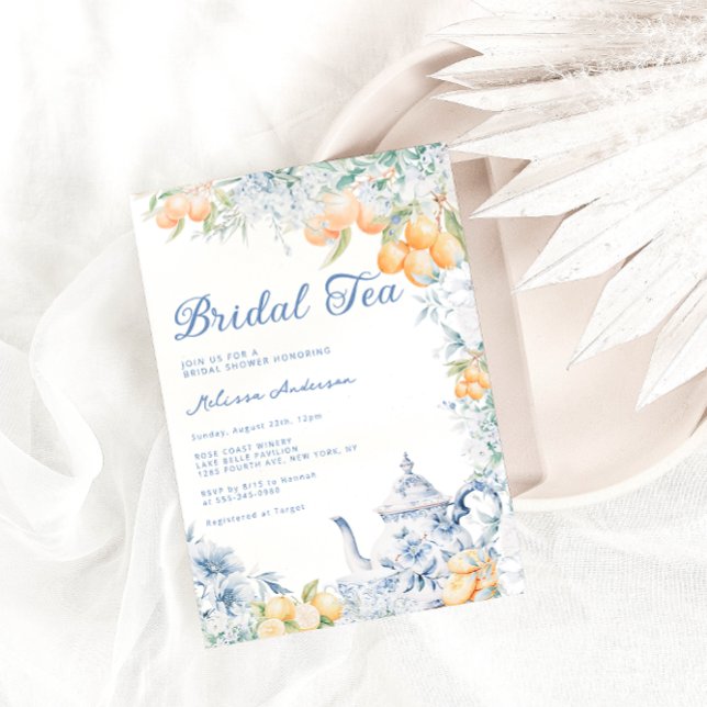 Invitación Duste Blue Floral & Lemon Bridal Tea Bridal Shower (Subido por el creador)