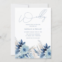 Invitación Duste Blue Floral Modern Elegant Wedding