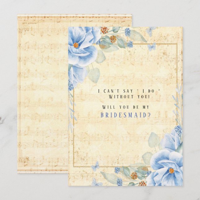 Invitación Duste Blue Floral Music Serás Mi Novia (Anverso / Reverso)