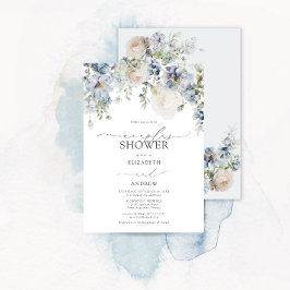 Invitación Duste Blue Floral Photo Couples Shower