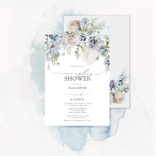 Invitación Duste Blue Floral Photo Couples Shower
