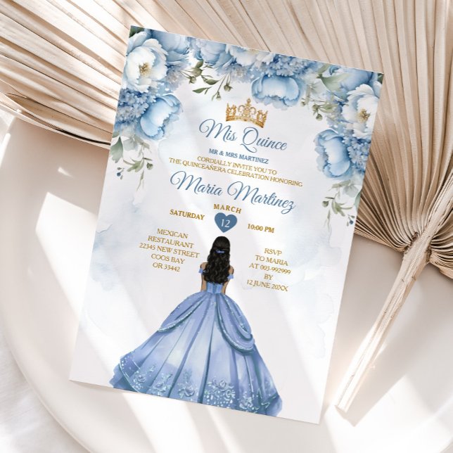 Invitación Duste Blue Floral Princesa Mis Quince (Subido por el creador)