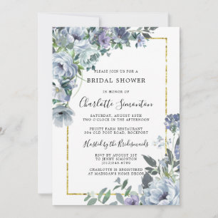 Invitación Duste Blue Floral Rustic Bridal Shower