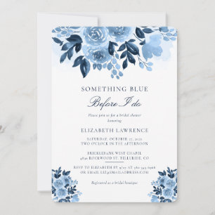 Invitación Duste Blue Floral Script Bridal Shower