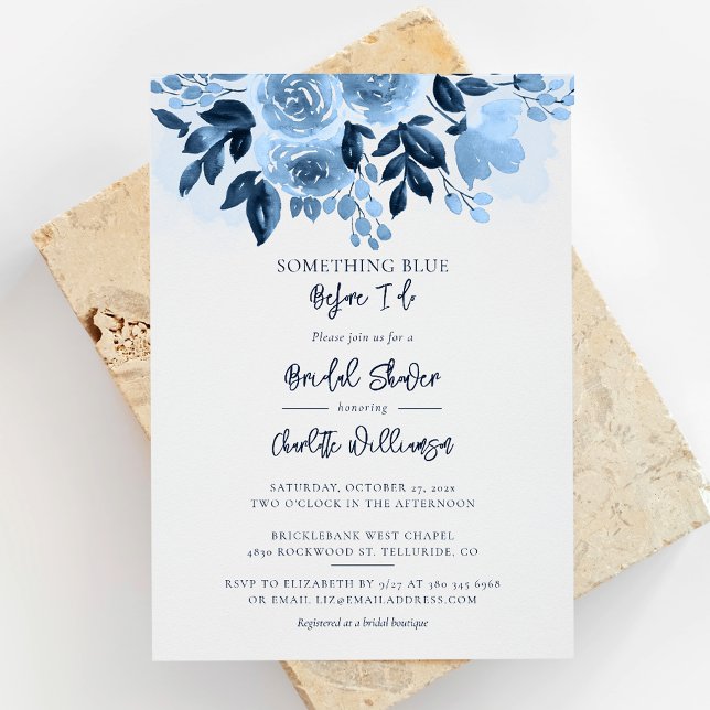 Invitación Duste Blue Floral Watercolor Bridal Shower (Dusty Blue Floral Something Blue Before I Do Bridal Shower Invitation)