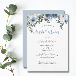 Invitación Duste Blue Floral Watercolor Bridal Shower