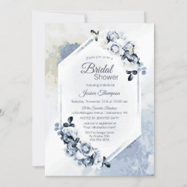 Invitación Duste Blue Floral Watercolor Bridal Shower