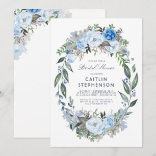 Invitación Duste Blue Floral Wreath Elegant Bridal Shower