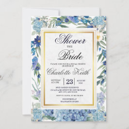 Invitación Duste Blue Floral Wreath Greenery Bridal Shower