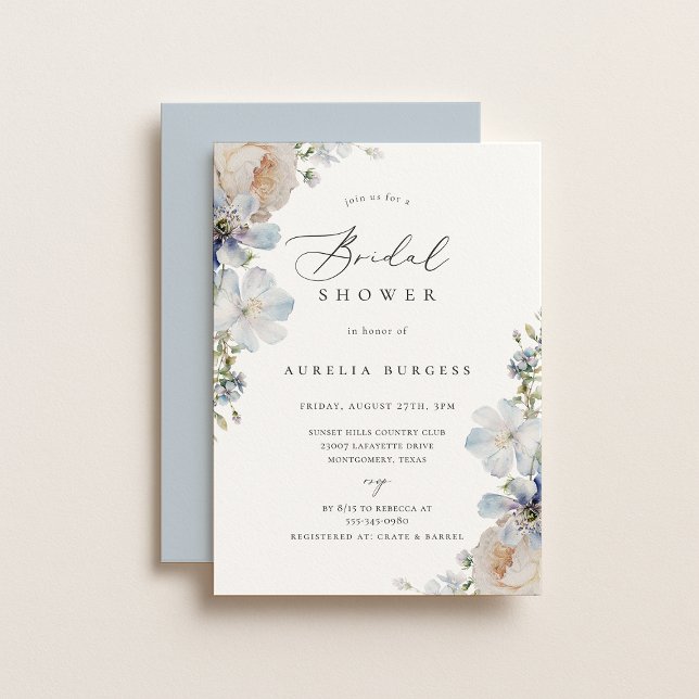 Invitación Duste Blue Garden Floral Bridal Shower (Subido por el creador)