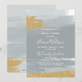 Invitación Duste Blue Gold Caligraphy Bridal Shower
