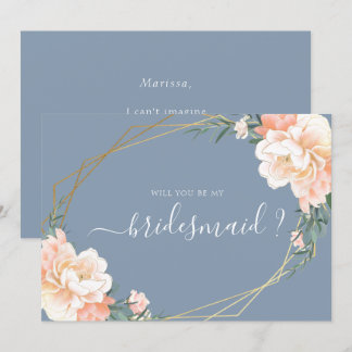 Invitación Duste Blue Gold Floral Serás Mi Novia