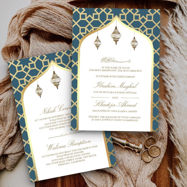 Invitación Duste Blue Gold Hanterns Boda Musulmana (Subido por el creador)