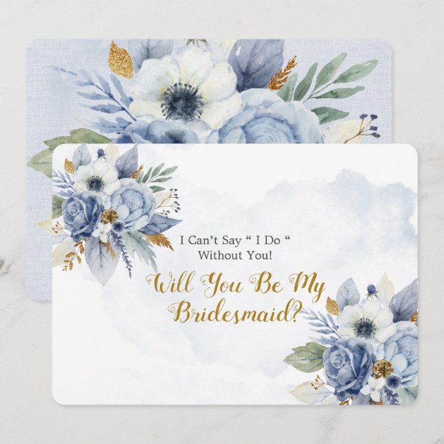 Invitación Duste Blue Gold Peony, Serás Mi Novia (Anverso / Reverso)