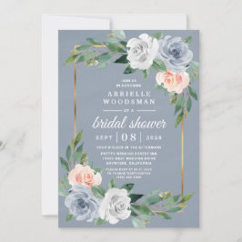 Invitación Duste Blue Gold Rubor Peach Peach Bridal
