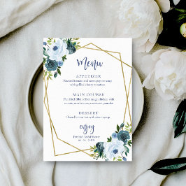 Invitación Duste Blue Gold Watercolor Bridal Shower Menú