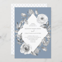 Invitación Duste Blue Gray Floral Diamond Boda