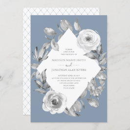 Invitación Duste Blue Gray Floral Diamond Boda