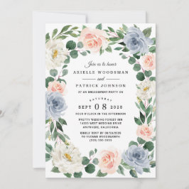 Invitación Duste Blue Gray Rubor Pink Peach Engagement Party