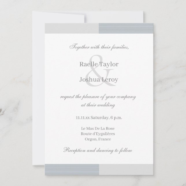 Invitación Duste Blue Gray White Stripes Ampersand Boda (Anverso)