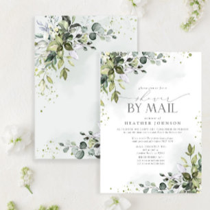Invitación Duste Blue Greenery Elegante Ducha Virtual Bridal