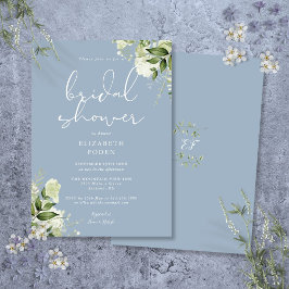 Invitación Duste Blue Greenery Floral Bridal Shower