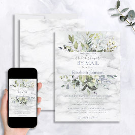 Invitación Duste Blue Greenery Marble Shower Por Correo